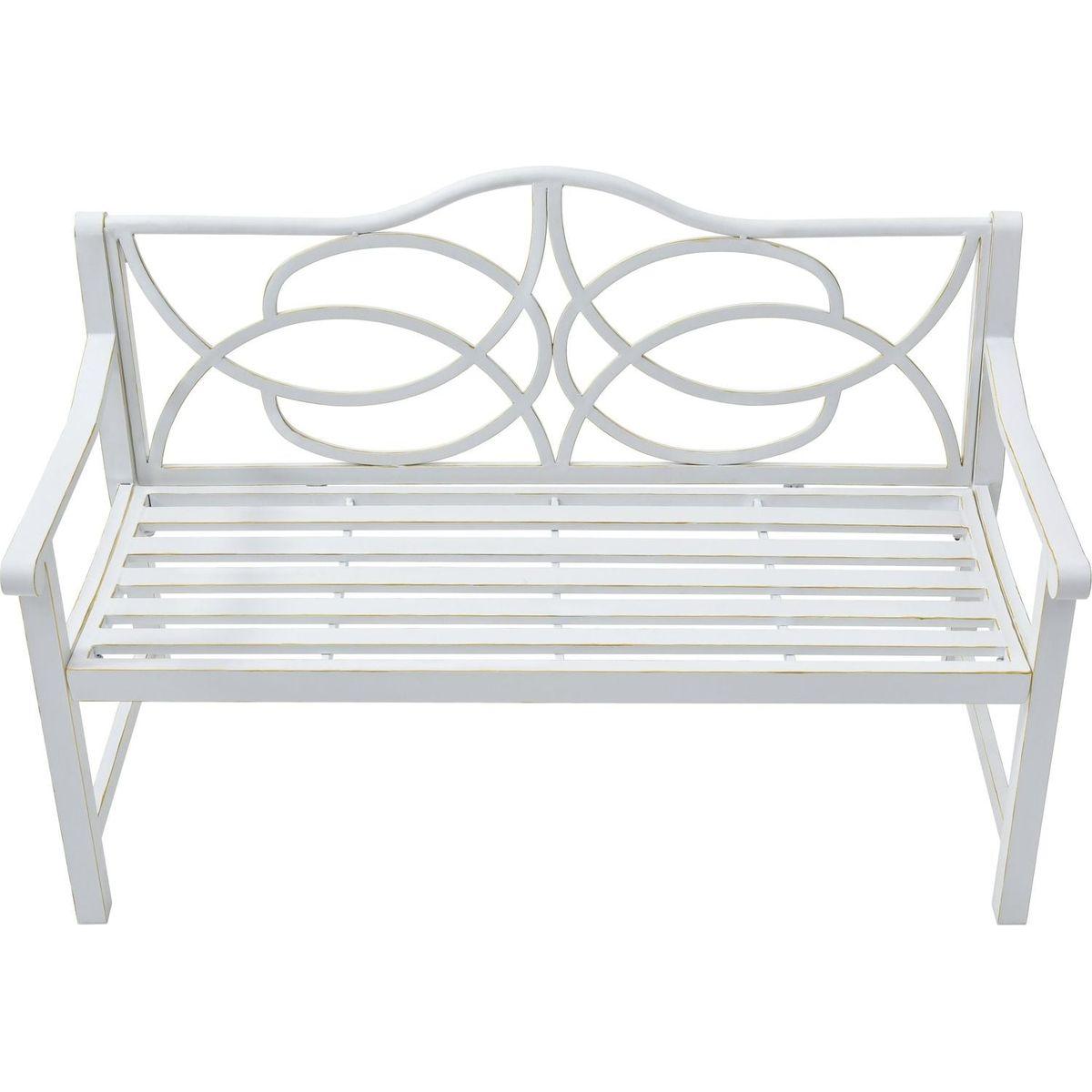 Outdoor Garden Patio Bench,Iron Metal Steel Frame Park Bench with Backrest and Armrest, Slatted Seat for Park, Yard & Porch, Balcony, Accommodates 2-3 People,White
