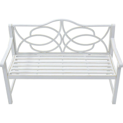Outdoor Garden Patio Bench,Iron Metal Steel Frame Park Bench with Backrest and Armrest, Slatted Seat for Park, Yard & Porch, Balcony, Accommodates 2-3 People,White