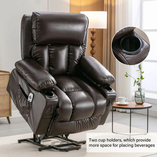 Power Electric massage lift lounge chair, suitable for the elderly, with heating and vibration functions, PU leather with USB, can be used for lying down. BROWN A+B box