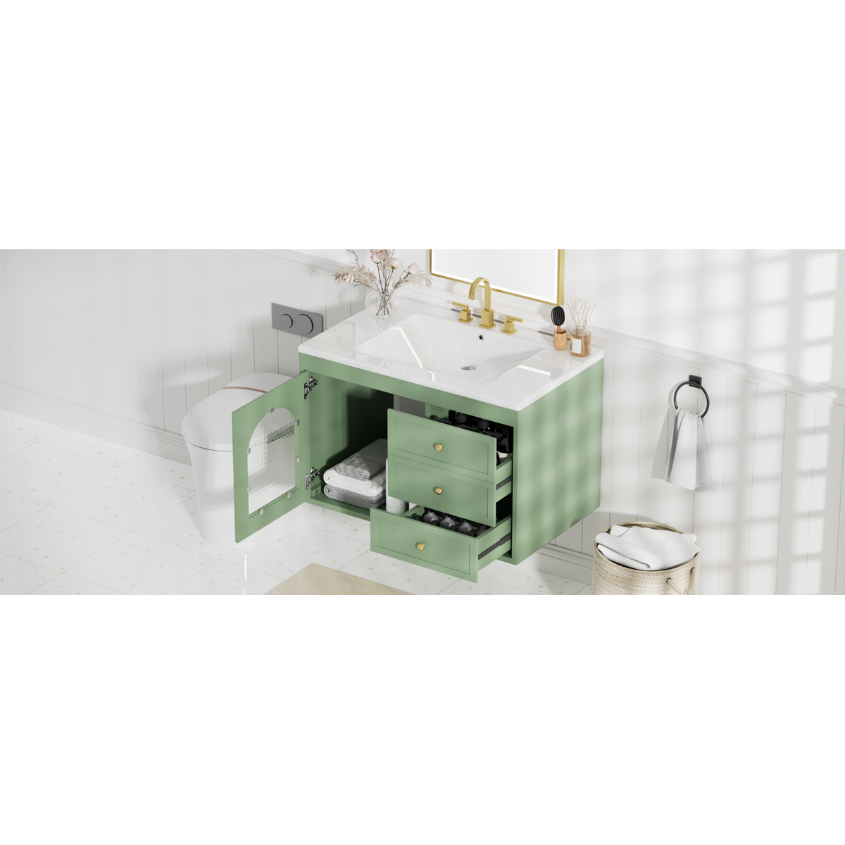 30x18x19.6 Inches Elegant Floating Bathroom Vanity Sink and Cabinet Combo - 1 Door and 2 Drawers