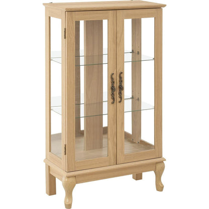 2 Doors Curio Cabinet with Tempered Glass Doors, Curio Cabinets with Mirrored Back Panel and Adjustable Shelves, Lighted Display Cabinet for Home, Office Light Bulb Included OAK