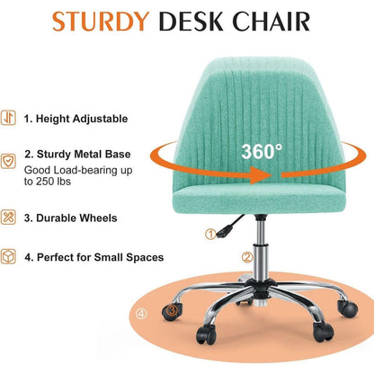 Armless Home Office Desk Chair with Wheels Adjustable Swivel Task Computer Vanity Chair for Small Spaces