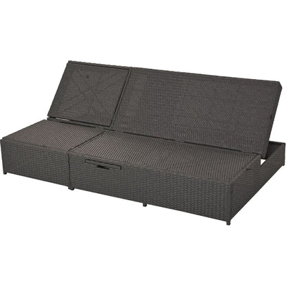 Outdoor Double Sunbed, Wicker Rattan Patio Reclining Chairs with Adjustable Backrest and Seat, Conversational Set for 2 Person, Gray