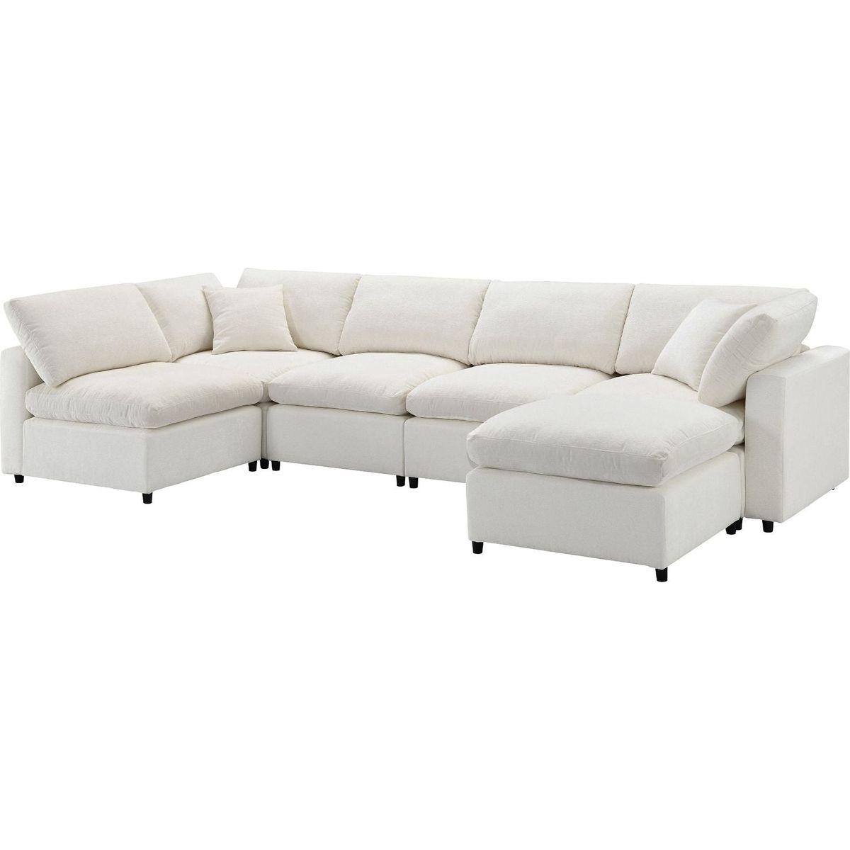 130x65" Modern Modular Cloud Sofa Bed, 6 Seat Chenille Sectional Couch Set with Ottoman,Free Combination,Convertible U Shaped Sleeper Sofa for Living Room, Apartment, 3 Colors