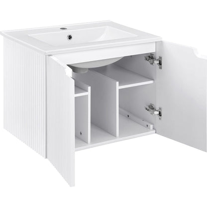 24" Floating Wall Mounted Bathroom Vanity with White Porcelain Sink and Soft Close Doors