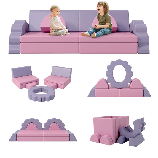 10PCS Kids Couch for Playroom, Baby Climbing and Crawl Foam Play Set, Foam Climbing Blocks Convertible Sofa, Kids Play Couch, Indoor Climbing Structure for Toddlers, Infant, Kids, Pre-school