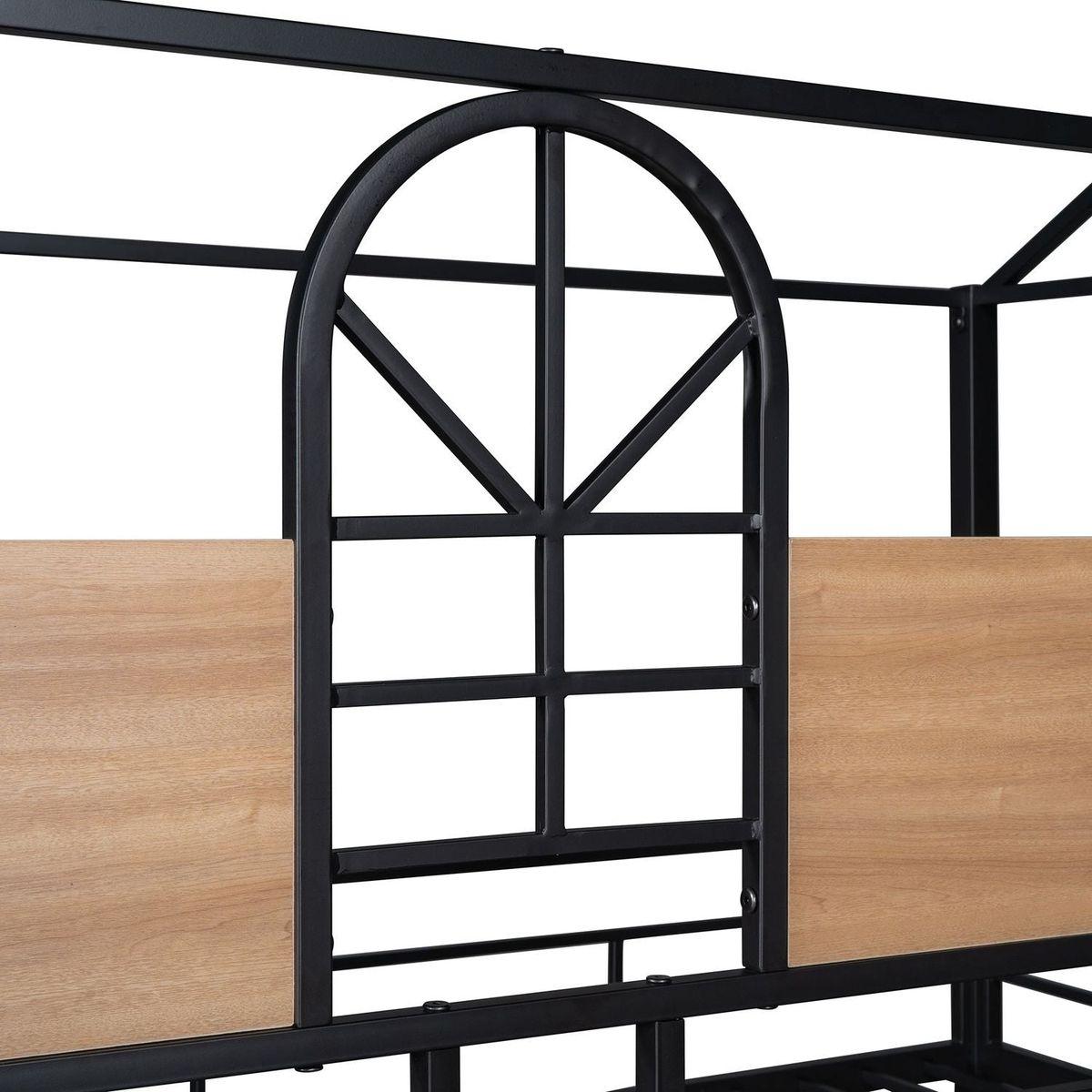 Twin Over Twin Metal Bunk Bed, Metal Housebed With Slide,Three Colors Available.(Black with Black Slide)