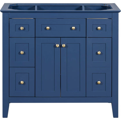 36" Bathroon Vanity without Sink, Modern Freestanding Single Bathroom Cabinet with 6 Drawers & 2 Cabinets, Storage Cabinet for Bathroom, Solid Wood Frame Vanity Set, Blue (NOT INCLUDE SINK)