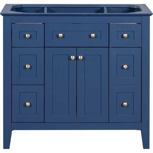 36" Bathroon Vanity without Sink, Modern Freestanding Single Bathroom Cabinet with 6 Drawers & 2 Cabinets, Storage Cabinet for Bathroom, Solid Wood Frame Vanity Set, Blue (NOT INCLUDE SINK)