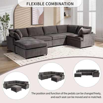 Modern Large U-Shape Sectional Sofa, with Removable Ottomans for Living Room (6-Seater)