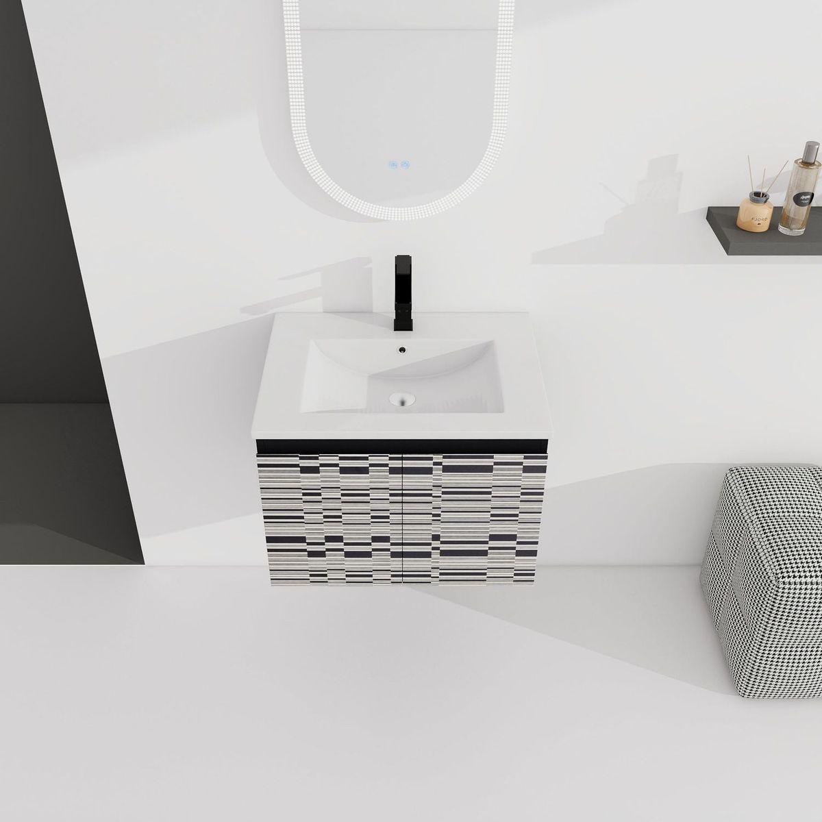 24" Floating Wall-Mounted Bathroom Vanity With Ceramics Sink & Soft-Close Cabinet Door, KD-Package