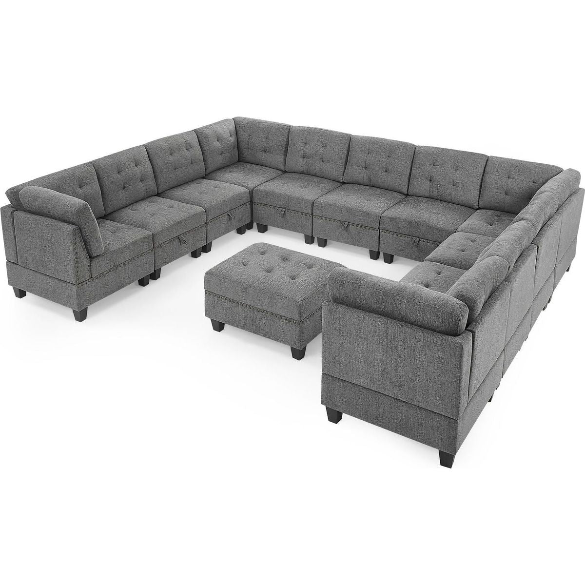 U shape Modular Sectional Sofa,DIY Combination,includes Seven Single Chair, Four Corner and One Ottoman,Grey