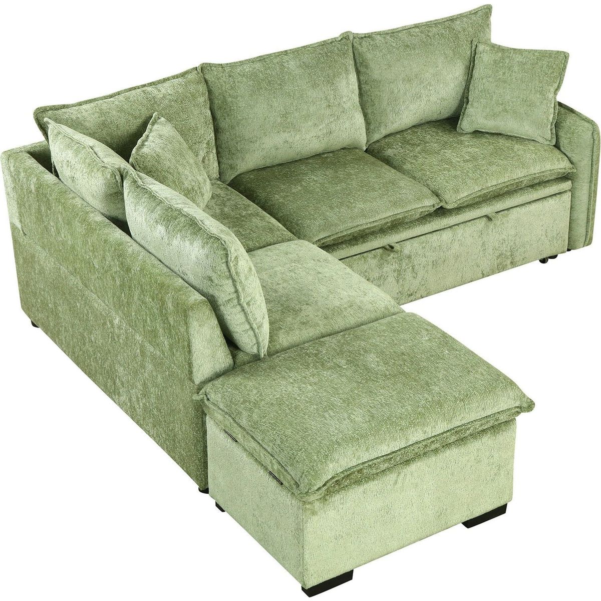 82.67"Convertible Sofa Bed Sectional Sofa Sleeper L-shaped Sofa with a Storage Ottoman,Two Pillows, Two Power Sockets and Two USB Ports for Living Room, Green