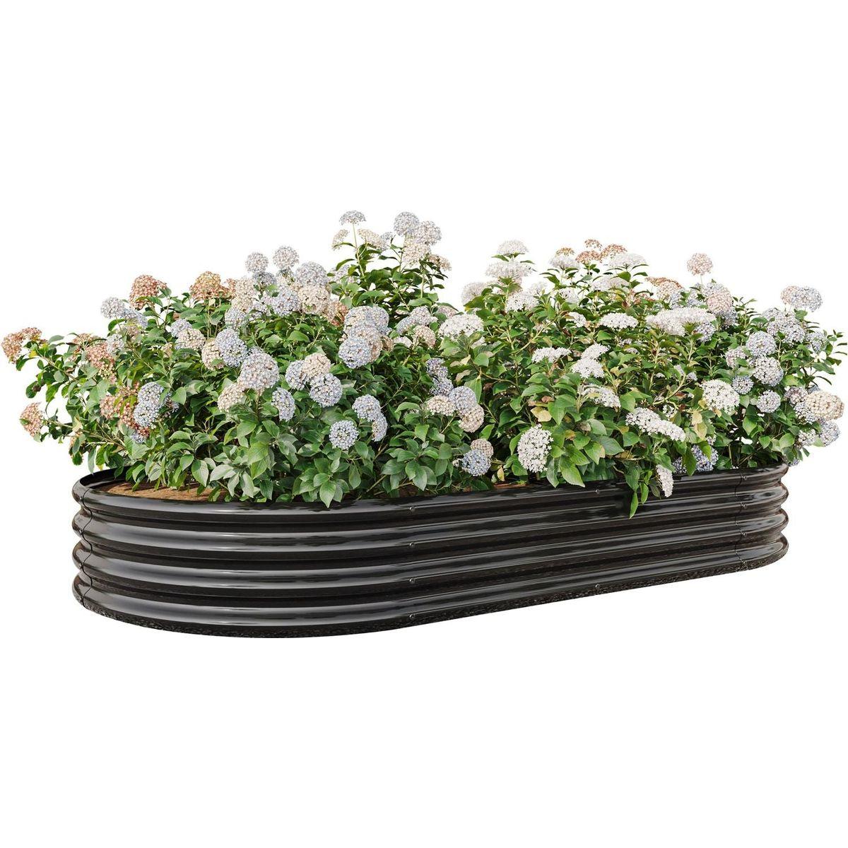 Raised Garden Bed Outdoor, Oval Large Metal Raised Planter Bed for for Plants, Vegetables, and Flowers - Black