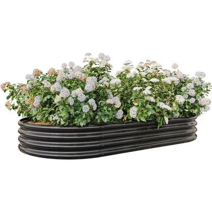 Raised Garden Bed Outdoor, Oval Large Metal Raised Planter Bed for for Plants, Vegetables, and Flowers - Black