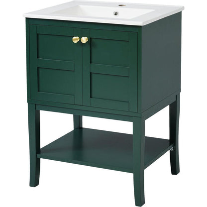 24" Bathroom Vanity with Top Sink, Modern Bathroom Storage Cabinet with 2 Doors, Single Sink Bathroom Vanity