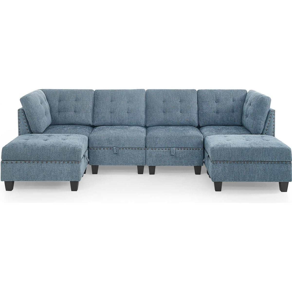 U shape Modular Sectional Sofa,DIY Combination,includes Two Single Chair, Two Corner and Two Ottoman,Navy Chenille