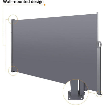 138" x 71"Retractable Side Awning, Waterproof & UV-Resistant, Privacy Screen Divider Roll Up Balcony(Grey)