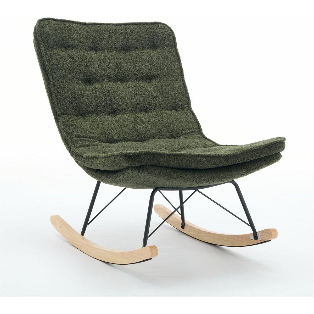 Lazy Rocking Chair,Comfortable Lounge Chair with Wide Backrest and Seat Wood Base, Upholstered Armless Rocker Chair for Living room, Balcony,Bedroom and Patio Porch. (DARK GREEN)