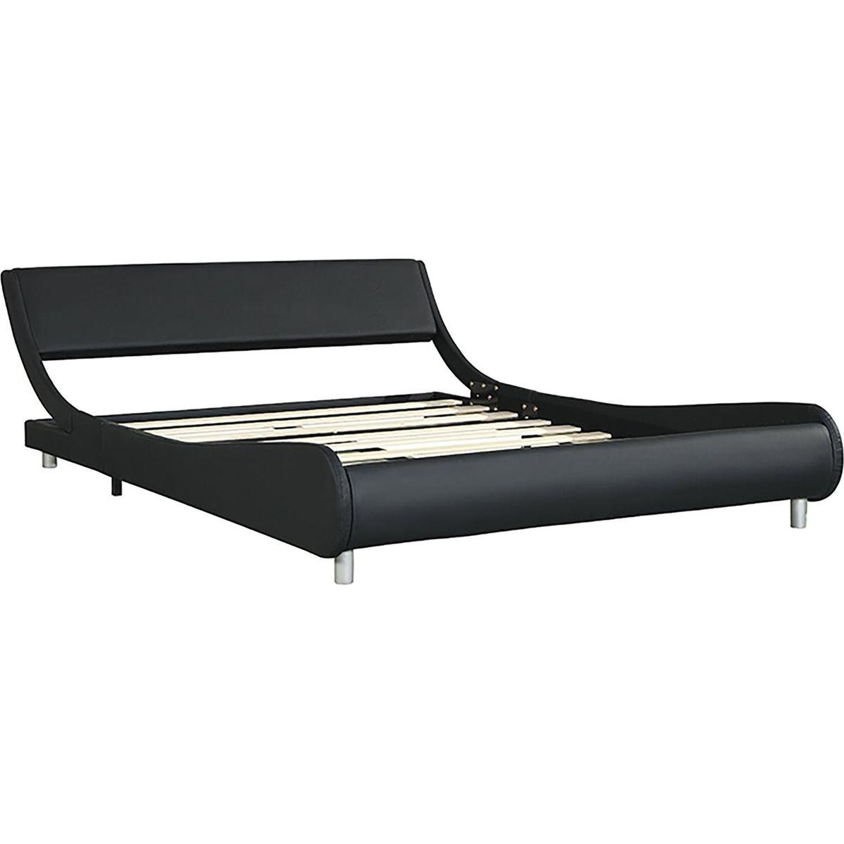 Faux Leather Upholstered Platform Bed Frame,LED lighting with remote controller and APP,Curve Design,Wood Slat Support,No Box Spring Needed,Easy Assemble,Queen Size,Black