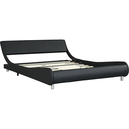 Faux Leather Upholstered Platform Bed Frame,LED lighting with remote controller and APP,Curve Design,Wood Slat Support,No Box Spring Needed,Easy Assemble,Queen Size,Black
