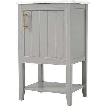 20" Bathroom Vanity with Sink, Bathroom Cabinet with Soft Closing Door, Storage Rack and Open Shelf, Grey