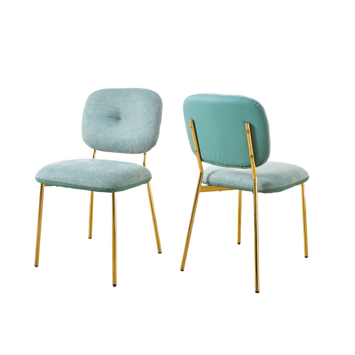 Modern Dining Chairs Set of 2,  Green Upholstered Accent Chairs with Metal Legs - Space-Saving Contemporary Seating