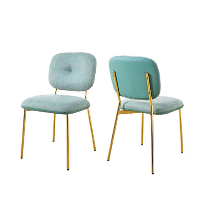 Modern Dining Chairs Set of 2,  Green Upholstered Accent Chairs with Metal Legs - Space-Saving Contemporary Seating