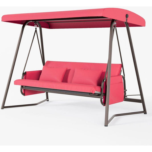Outdoor Patio 3 seaters Metal Swing Chair Swing bed with Cushion and Adjustable Canopy Red Color