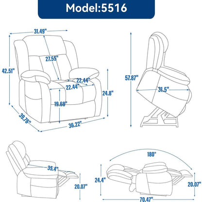 Dual Motor Infinite Position Up to 350 LBS Electric Medium size Genuine Leather Brown Power Lift Recliner Chair with 8-Point Vibration Massage and Lumbar Heating