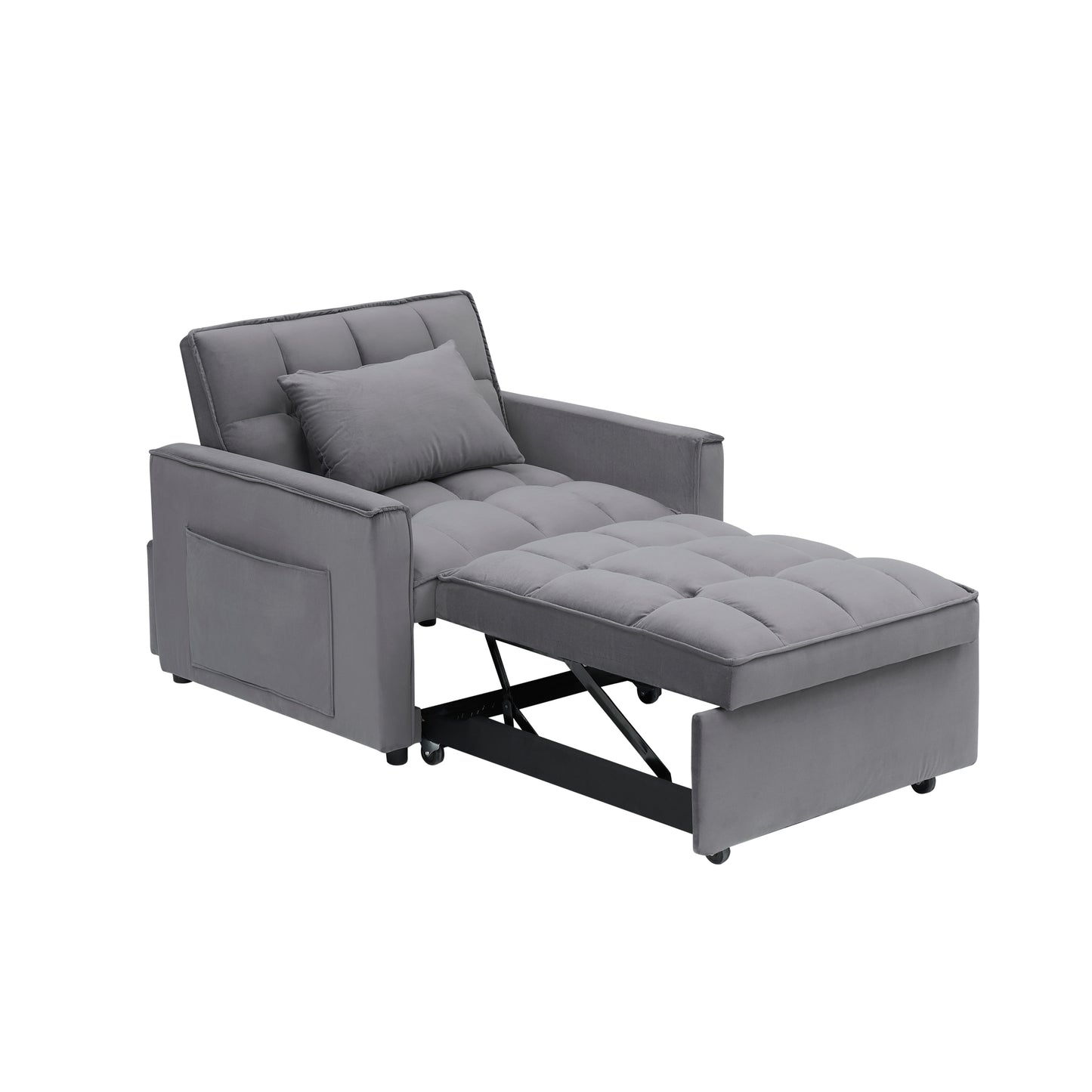 Sofa bed chair 3 in 1 convertible, recliner, single recliner, suitable for small Spaces with adjustable back black dark grey