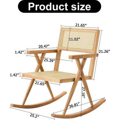 Solid wood+imitation rattan rocking chair allows you to relax quietly indoors and outdoors, enhancing your sense of relaxation, suitable for balconies, gardens, and camping sites