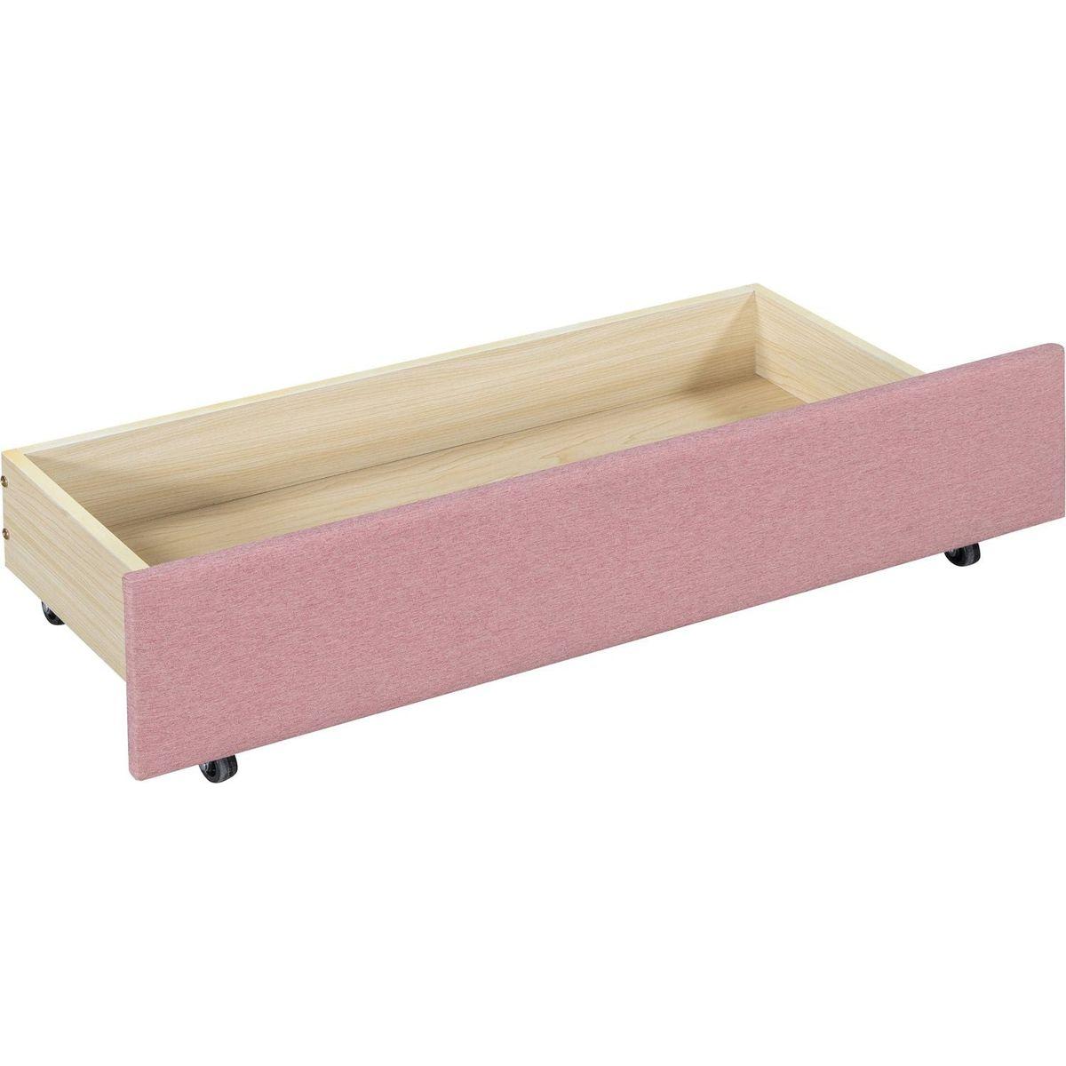 Full Size Upholstered Daybed with 2 Storage Drawers Sofa Bed Frame No Box Spring Needed, Linen Fabric (Pink)