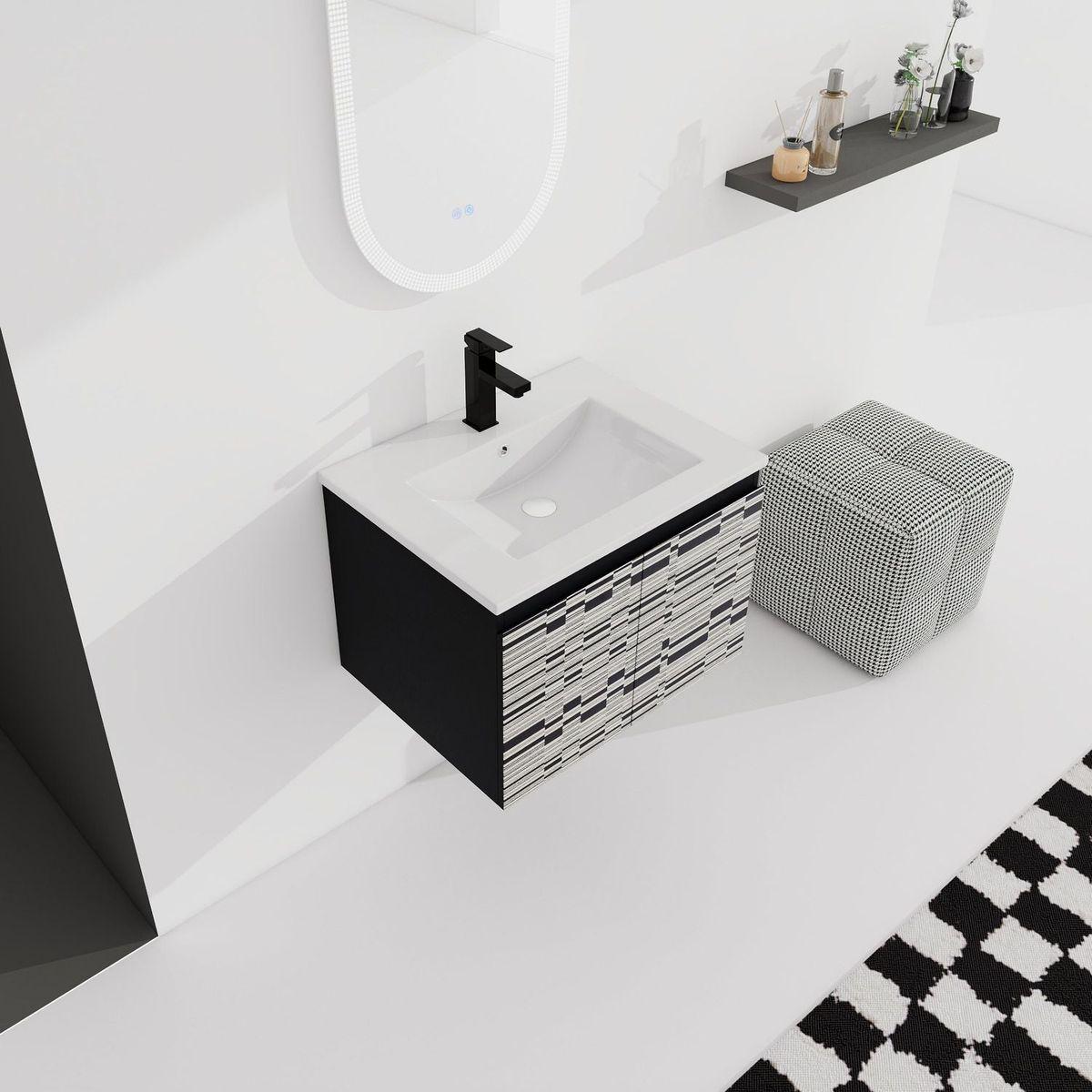 24" Floating Wall-Mounted Bathroom Vanity With Ceramics Sink & Soft-Close Cabinet Door, KD-Package