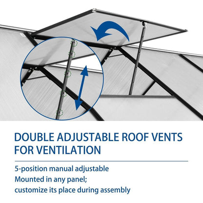 6x12 FT Polycarbonate Greenhouse Raised Base and Anchor Aluminum Heavy Duty Walk-in Greenhouses for Outdoor Backyard in All Season,Black