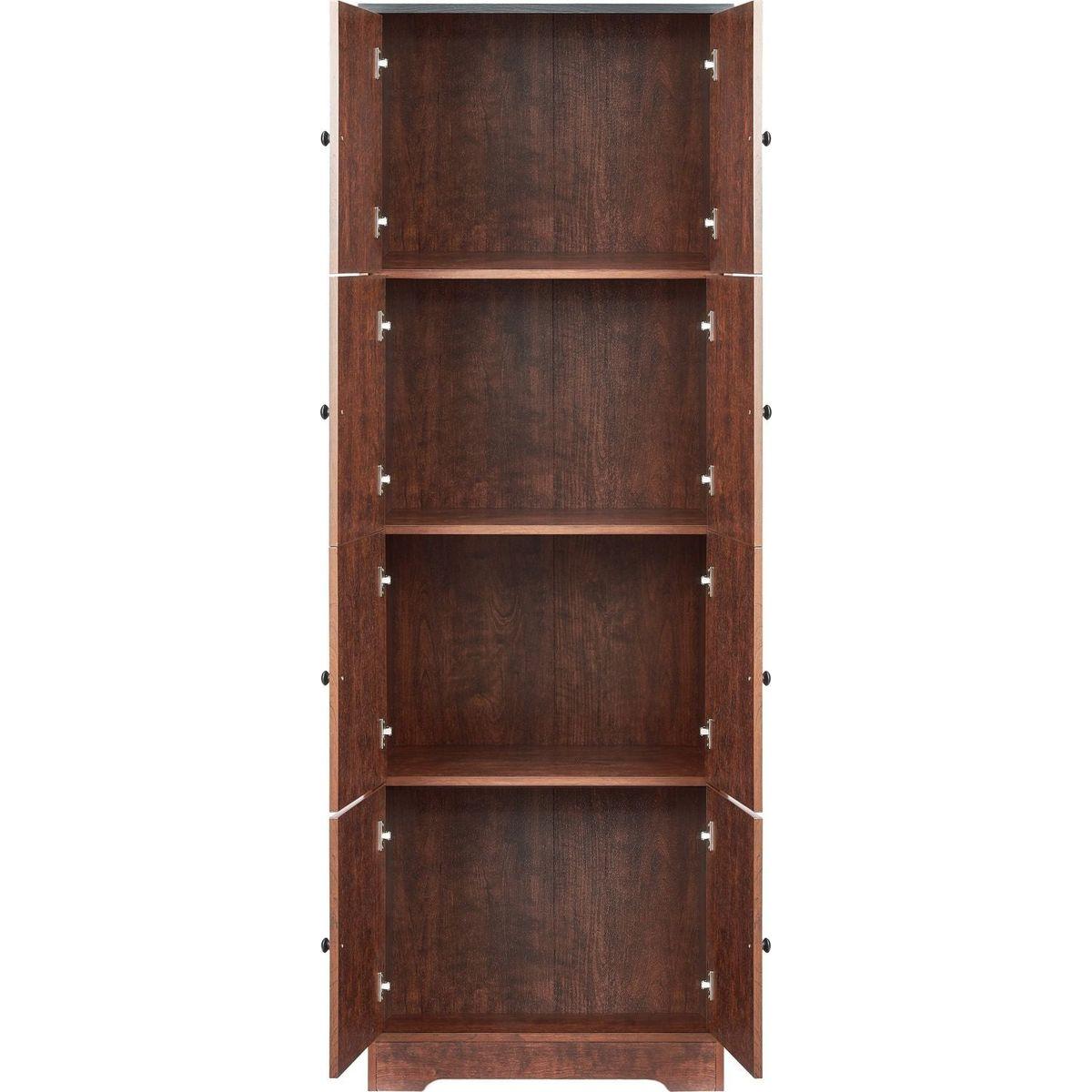Tall Storage Cabinet with 8 Doors and 4 Shelves, Wall Storage Cabinet for Living Room, Kitchen, Office, Bedroom, Bathroom, Walnut