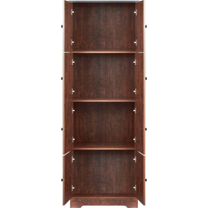 Tall Storage Cabinet with 8 Doors and 4 Shelves, Wall Storage Cabinet for Living Room, Kitchen, Office, Bedroom, Bathroom, Walnut