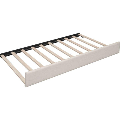 Full Size Upholstered Platform Bed with USB and Twin Size Trundle, Beige