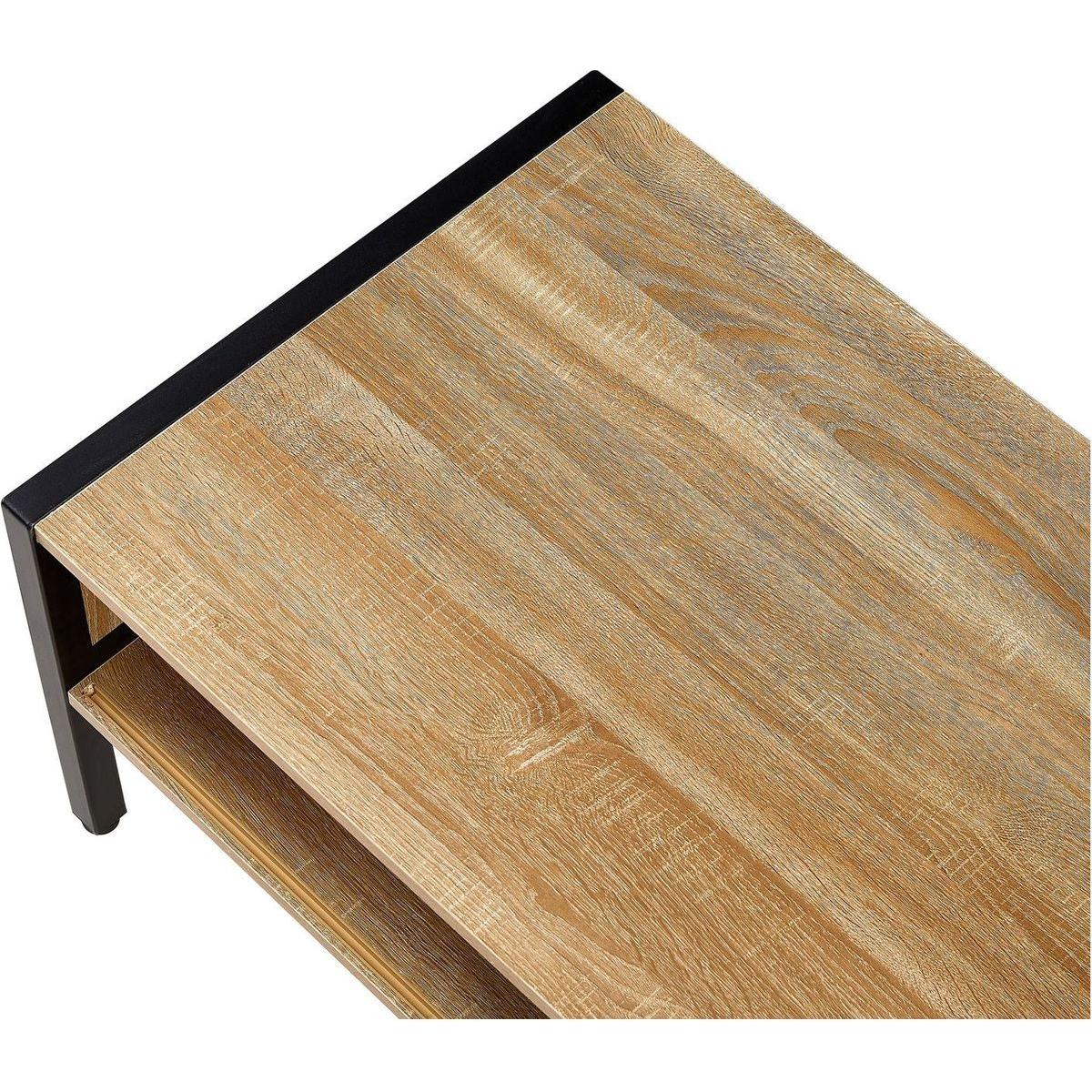 40.16" Rattan Coffee table, sliding door for storage, metal legs, Modern table for living room, natural