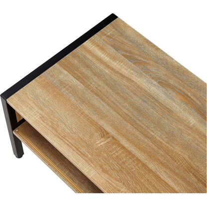 40.16" Rattan Coffee table, sliding door for storage, metal legs, Modern table for living room, natural