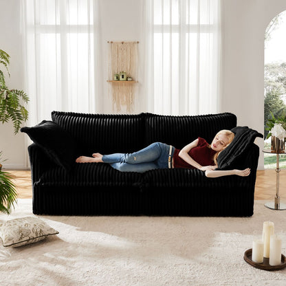 Modern Slipcovered 2-Seat Sofa Couches for Living Room, 2 Seater Sofa, Corduroy Deep Seat Sofa with Upholstered Cushion&Detachable Cover, Comfy Sofa Couch for Small Space, Apartment, Black Corduroy