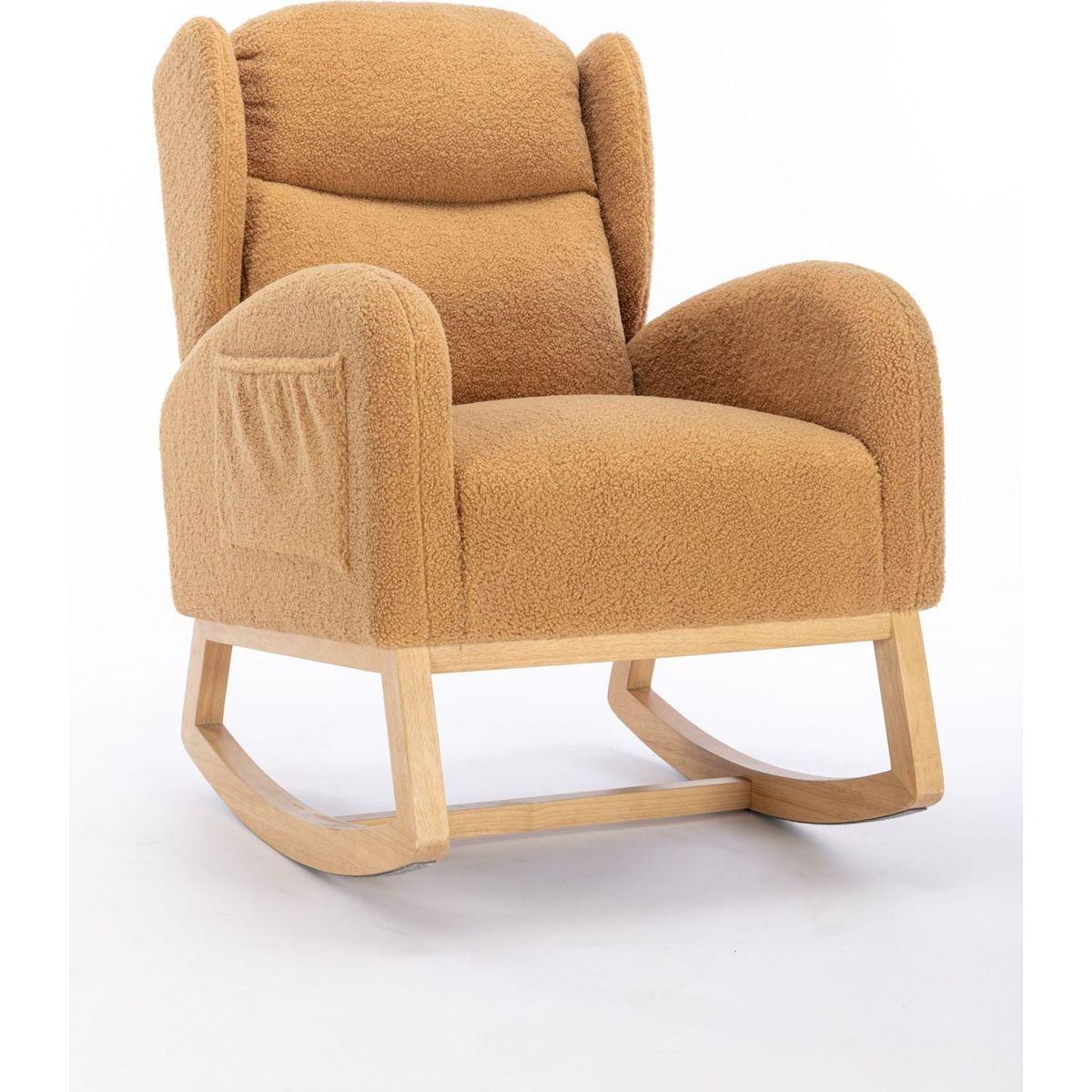 Teddy Fabric Rocking Chair With Packet Wood Legs,Khaki