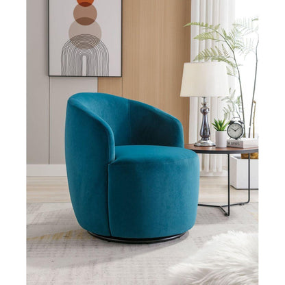 Velvet Fabric Swivel Accent Armchair Barrel Chair With Black Powder Coating Metal Ring,Teal