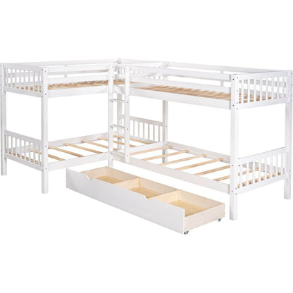 Twin L-Shaped Bunk bed with Drawers-Gray