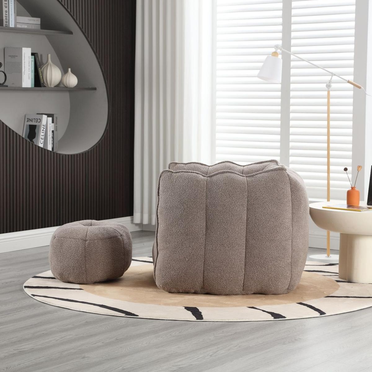 Soft Bean Bag Chair with High Resilient Foam(Chips)for living room and bedroom,Comfortable Square Lazy Sofa with Footstool, Cover for Adults to Gaming, Reading, and Watching TV - Streamdale Furniture