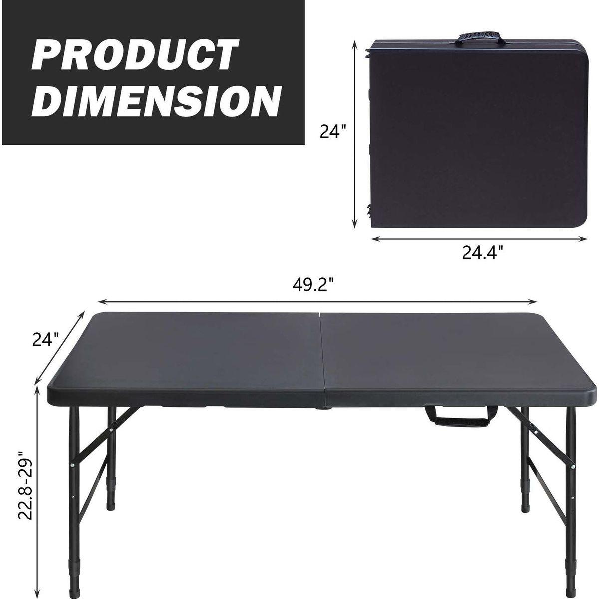 4ft Portable Folding Table Indoor&Outdoor Maximum Weight 135KG Foldable Table for Camping Black