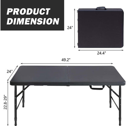 4ft Portable Folding Table Indoor&Outdoor Maximum Weight 135KG Foldable Table for Camping Black