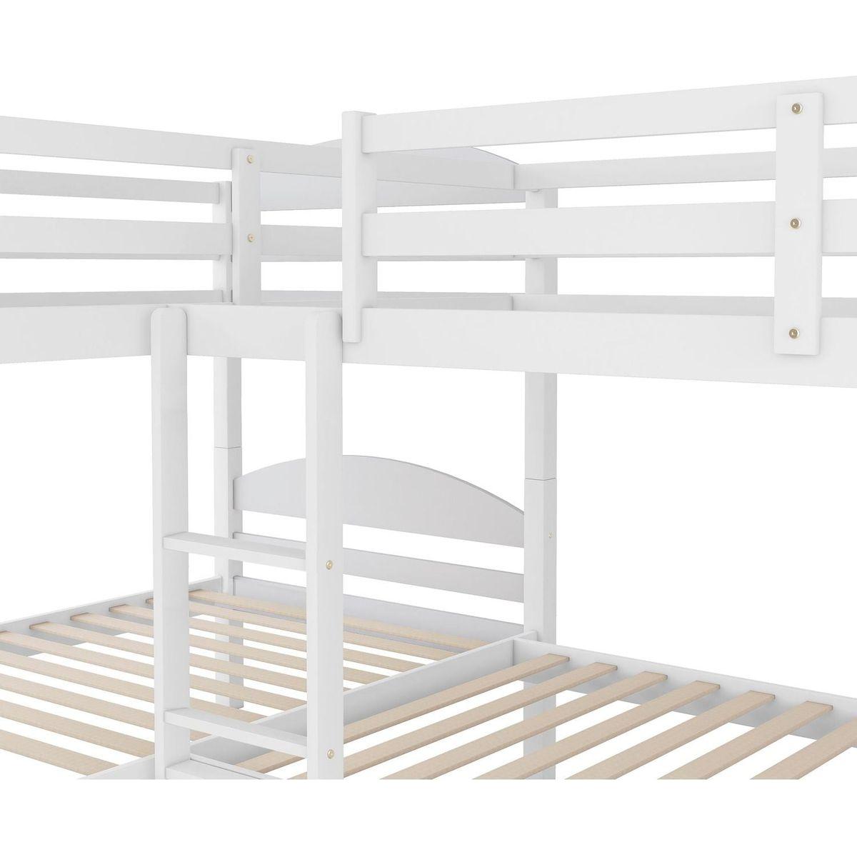 Twin L-Shaped Bunk bed with Trundle-White{O