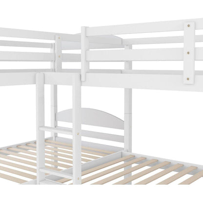 Twin L-Shaped Bunk bed with Trundle-White{O