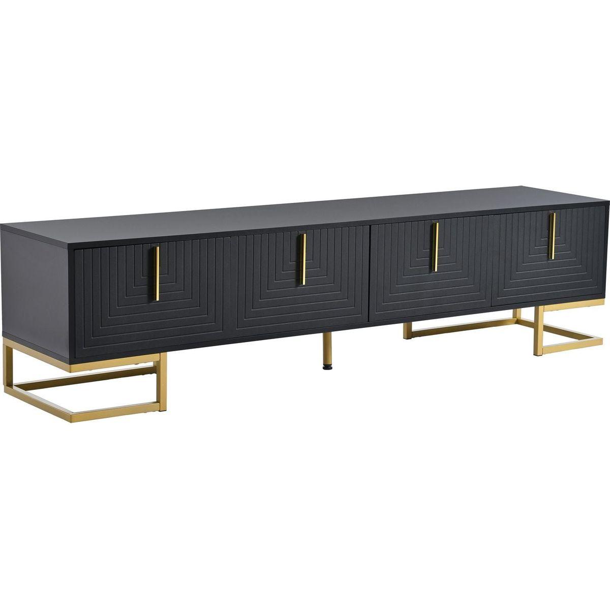 Modern TV Stand with Metal Legs and Gold Handles for TVs Up to 80", Media Console Table with Cabinets and Adjustable Shelves, Luxury TV Cabinet with Geometric Lines for Living Room, Black